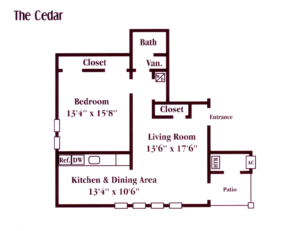 The Cedar one bedroom one bathroom apartment with patio in West Deptford, NJ