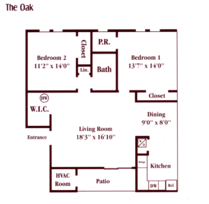 The Oak two bedroom one bathroom apartment with patio in West Deptford, NJ 